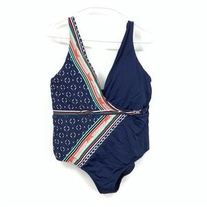 JETS Australia Women 12 Bathing‎ Suit Plunge One Piece Swimwear Underwire Blue
